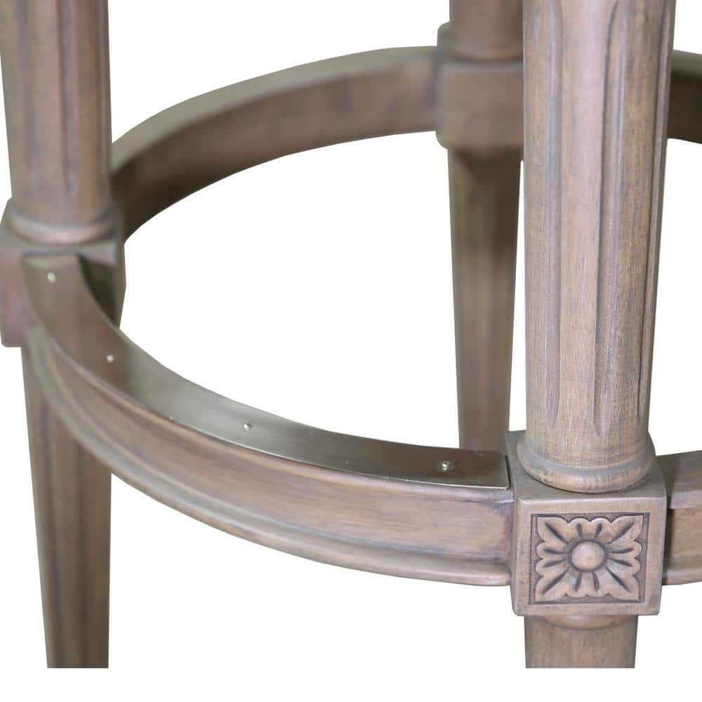 Weathered Gray Wood Swivel Counter-Height Barstool with Linen Upholstery