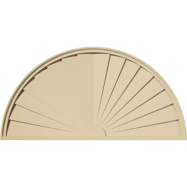 54 in. W x 27 in. H x 2 in. P Half Round Sunburst Signature Urethane Pediment, Primed Tan