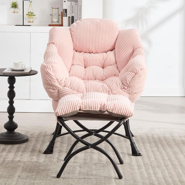 Pink Modern Flannelette Fabric Upholstered Living Room Accent Arm Chair with Ottoman, Lazy Chair with Armrests