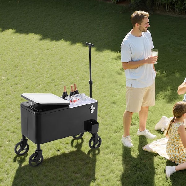 SKYSHALO 80 qt. Rolling Ice Chest Cart, 2-Stage Telescopic Pull