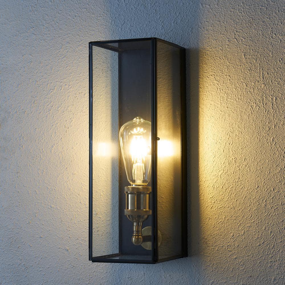 Modern Brass and Bronze Rectangular Outdoor Wall Sconce with Clear Glass