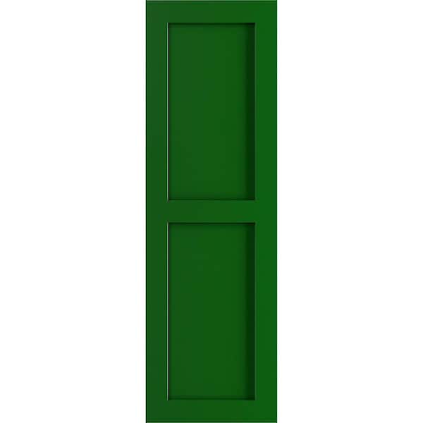 Ekena Millwork 12 in. x 69 in. PVC True Fit Two Equal Flat Panel Shutters Pair in Viridian Green