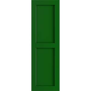 15 in. x 29 in. PVC True Fit Two Equal Flat Panel Shutters Pair in Viridian Green