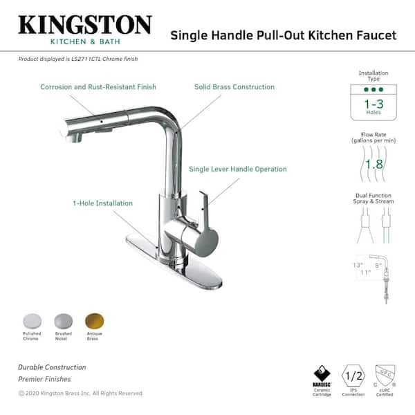 Kingston Brass Continental Single-Handle Deck Mount Gooseneck Pull Out ...