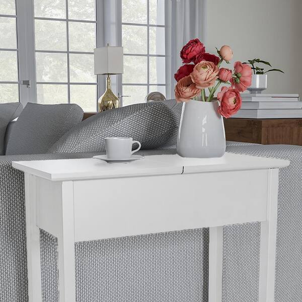 Lavish Home 24 in. White Hinged Flip-Top Side Table with Storage