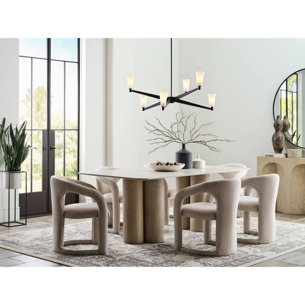 Matte Black Steel 6-Light Chandelier with Faux Alabaster Shades