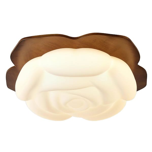 22.8 in. Integrated LED 30 Watt Brown Flush Mount for Dining Room Bedroom Kids Room with Milk White Acrylic Shade