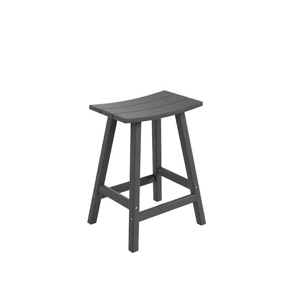 Franklin Gray 24 in. Poly HDPE Fade Resistant Outdoor Patio Saddle Seat Counter Height Bar Stool