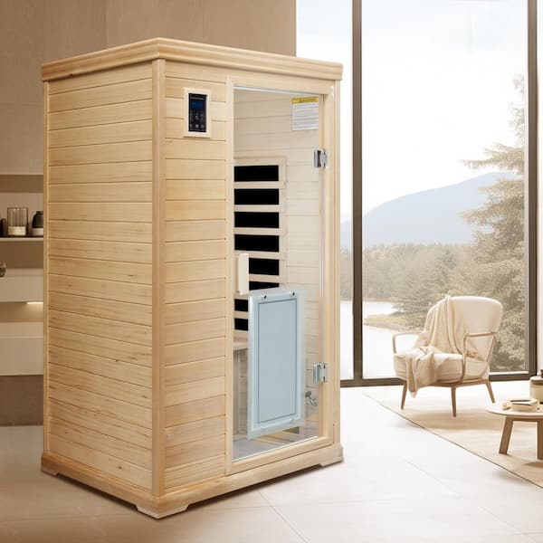 2-Person Hemlock Far Infrared Indoor Sauna with Bluetooth Audio, LED Color Lights, and LCD Touch Control