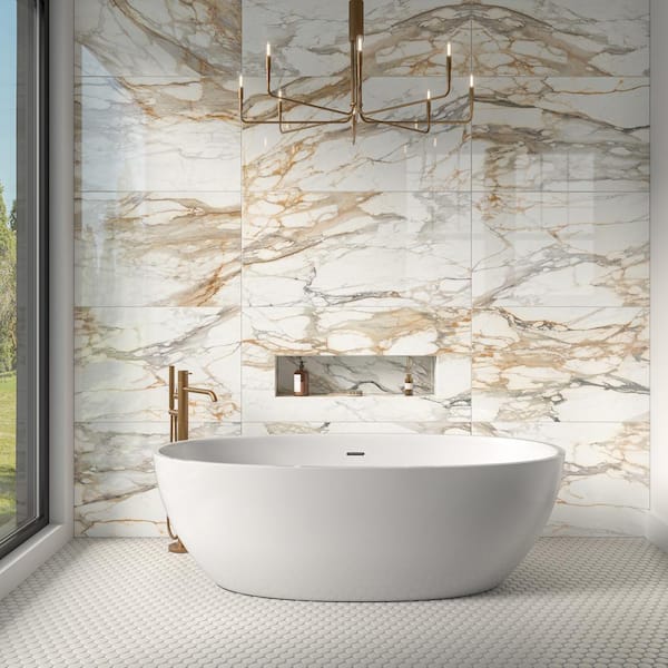 Daltile Wenrose Calacatta Topaz 24 in. x 48 in. Polished Porcelain
