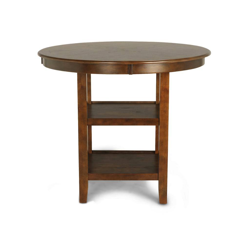 Gia 5-Piece Brown Wood Round Counter Dining Set