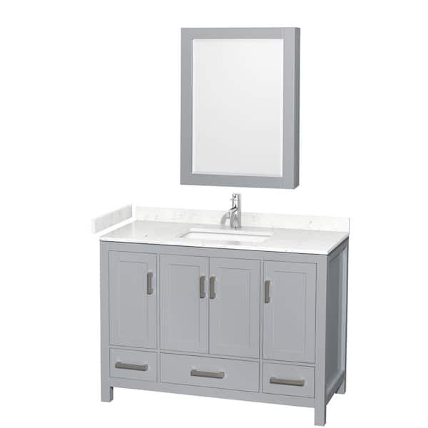 Wyndham Collection Sheffield 48 in. W x 22 in. D x 35 in. H Single Bath Vanity in Gray with Carrara Cultured Marble Top and MC Mirror