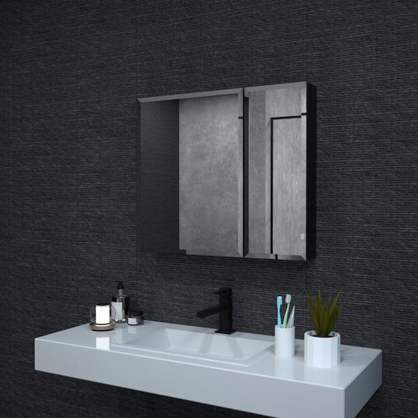 niveal 30 in. W x 26 in. H Rectangular Matte Black Aluminum Recessed/Surface Mount Medicine Cabinet with Mirror