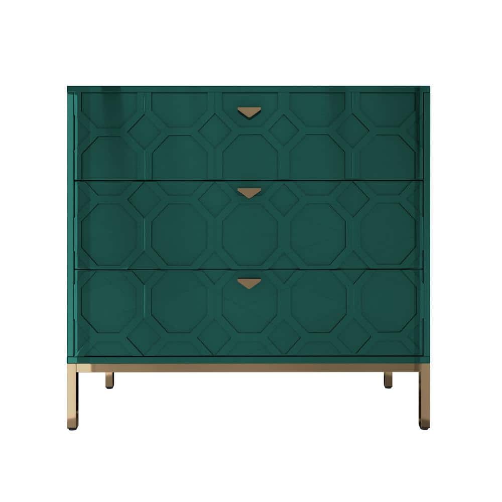 Clihome 3-Drawer MDF Green Storage Cabinet Green Nightstand
