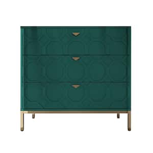 Honeycomb Wooden 3-Drawer Storage Cabinet Table in Green
