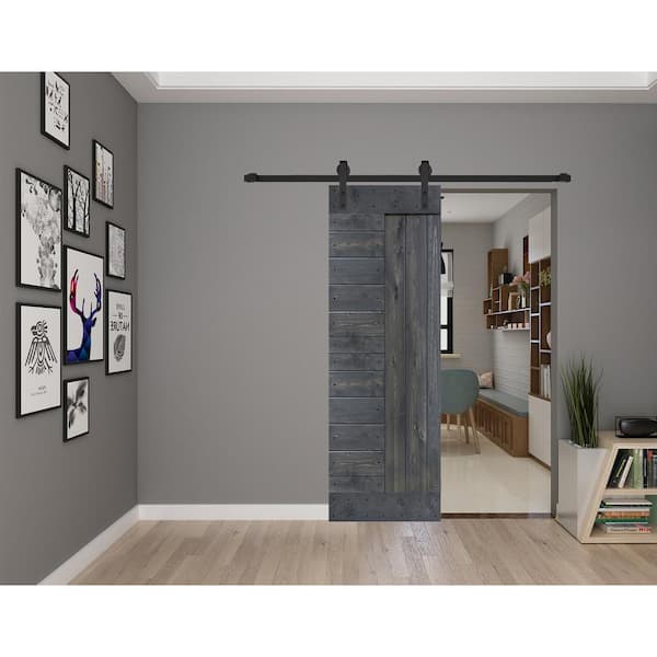 ISLIFE L Series 28 in. x 84 in. Carbon Gray Finished Solid Wood Barn Door Slab - Hardware Kit Not Included
