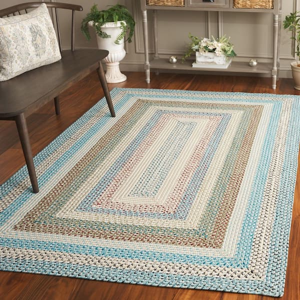 SAFAVIEH Braided Beige/Light Blue 5 ft. x 5 ft. Machine