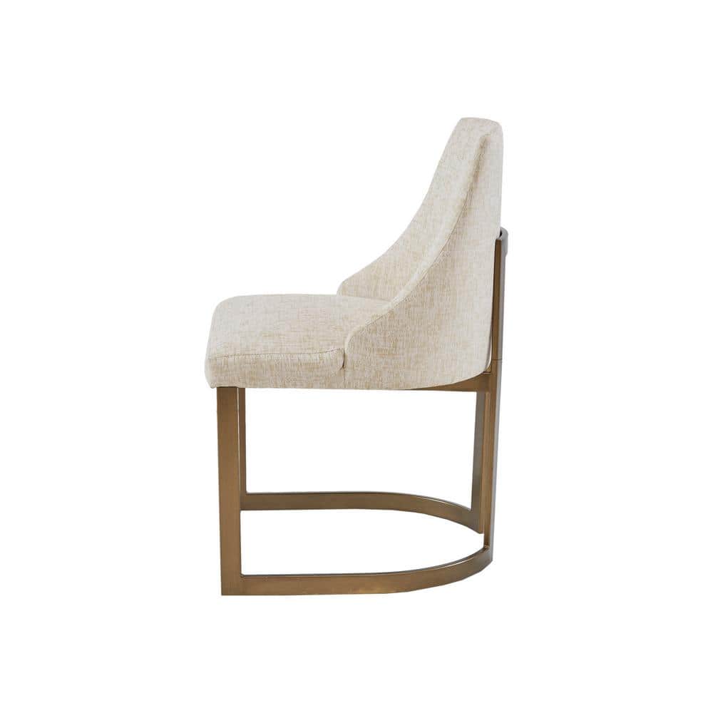 Cream Upholstered Parsons Dining Chairs with Antique Gold Metal Frame, Set of 2