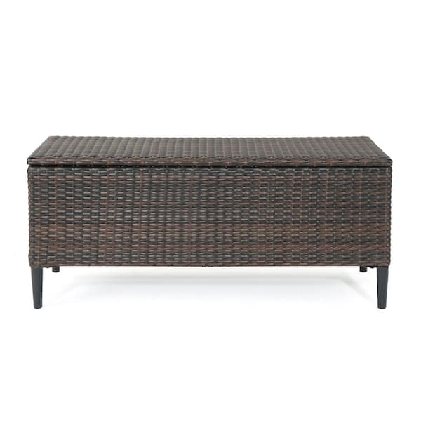 Unbranded Rupert 50 Gal. Medium Brown Resin Wicker Deck Box-Weather-Resistant Storage for Patio and Pool Essentials