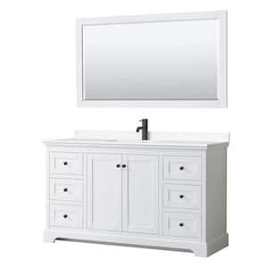 Avery 60 in. W x 22 in. D x 35 in. H Single Bath Vanity in White with White Cultured Marble Top and 58 in. Mirror