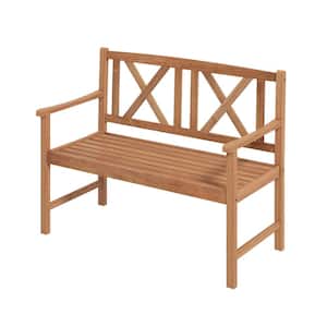 2-Person Natural Slatted Patio Acacia Wood Outdoor Bench