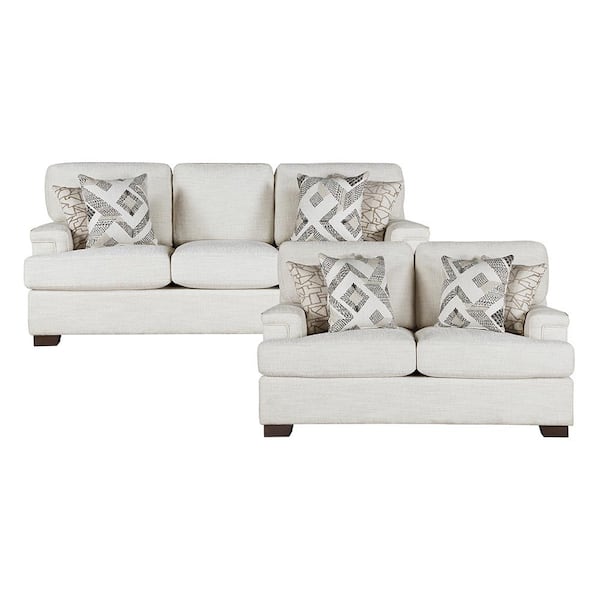 Croydon 91 in. W Straight Arm Chenille Rectangle 2-Piece Living Room Sofa Set in Cream