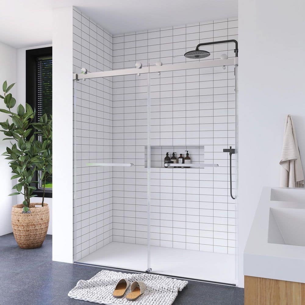 60" Frameless Chrome Glass Double Sliding Shower Door