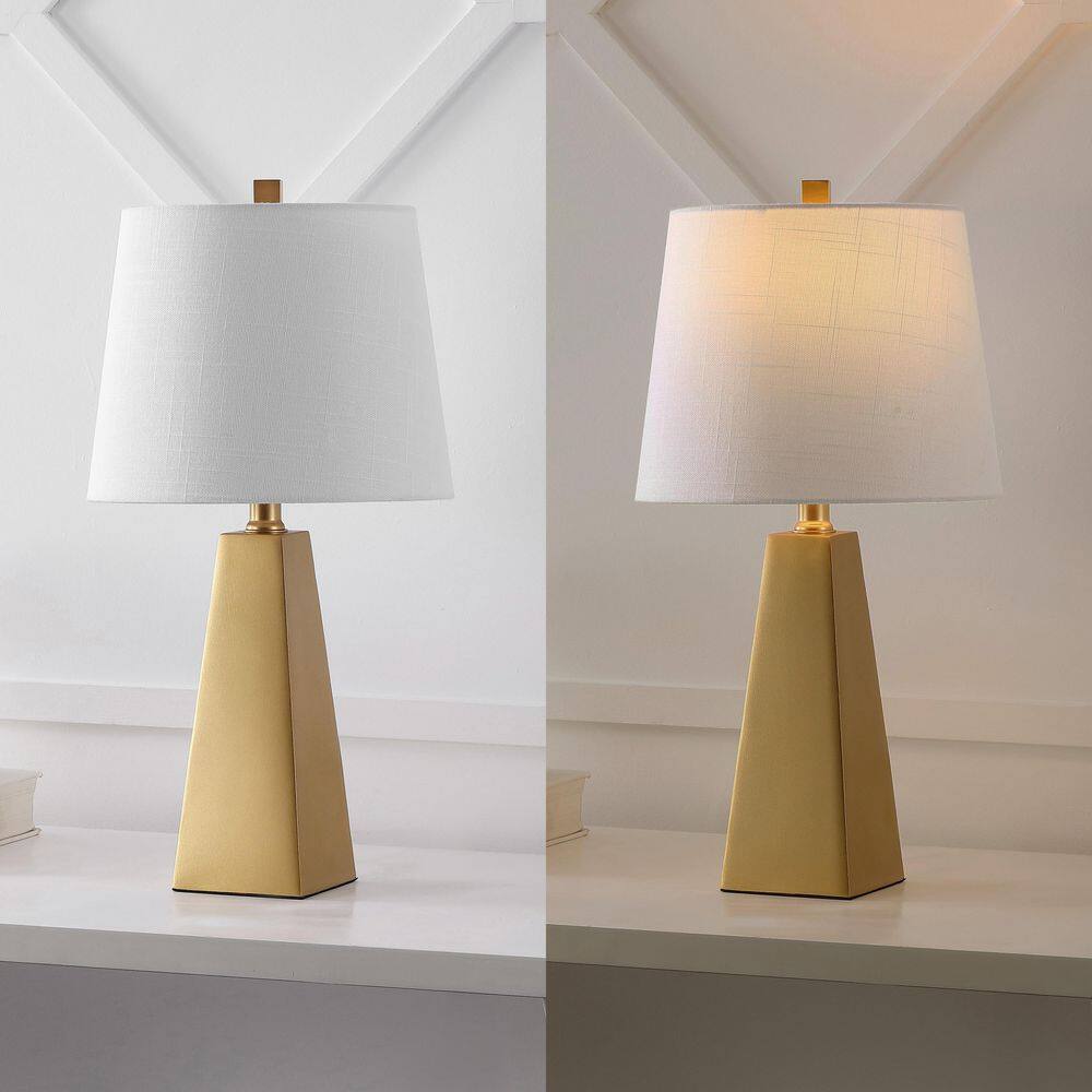 Gold Resin Pyramid Table Lamp with White Cotton Shade
