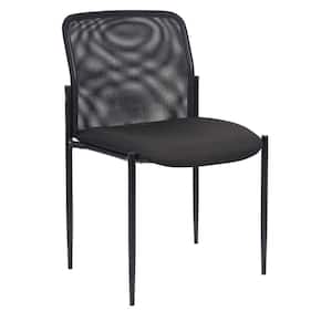 Mesh Side Chair Black Mesh and Fabric Seat Black Metal Frame Armless
