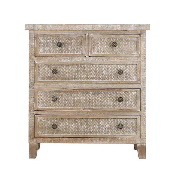 PARISLOFT Rustic Brown 5-Drawer Wood Storage Chest with Bronze Metal Knobs