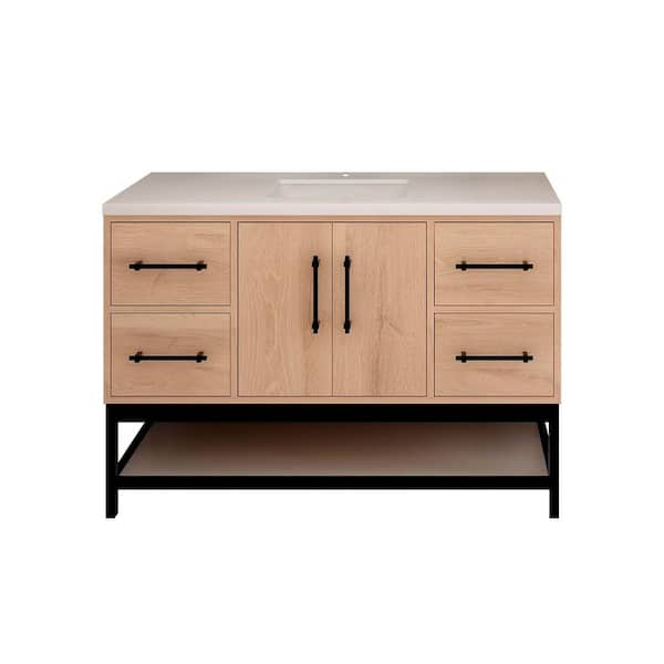 Victoria 47 in. W x 20 in. D x 35 in. H Single Sink Freestanding Frame Bath Vanity in Red Oak with White Acrylic Top