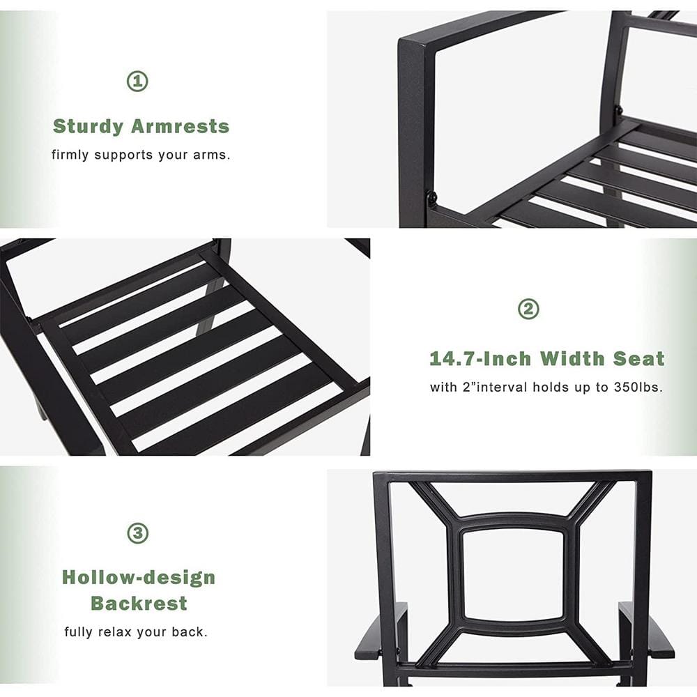 Black Steel Stackable Outdoor Dining Armchairs, Set of 6