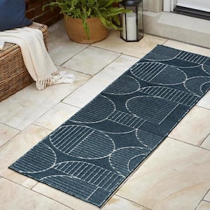 Nordby High-Low Geometric Arch Scandi Striped Navy/Cream 2 ft. x 8 ft. Indoor/Outdoor Runner Rug