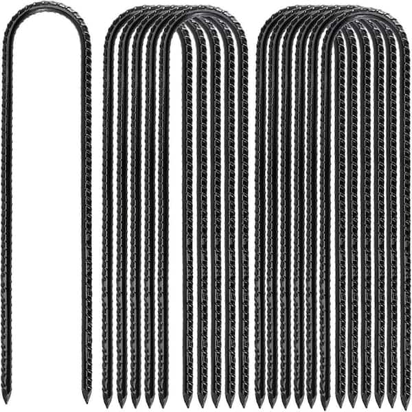 0.3 in. x 16 in. Rebar Stakes U Hook Extra Heavy-Duty, Black, Tent Stake, Camping Stakes (12-Pack)
