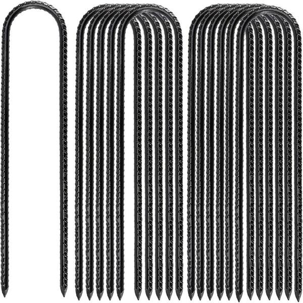 0.3 in. x 16 in. Rebar Stakes U Hook Extra Heavy-Duty, Black, Tent Stake, Camping Stakes (8-Pack)