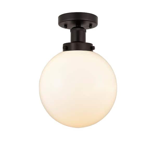 Beacon 6.5 in. 1-Light Oil Rubbed Bronze Industrial Semi-Flush Mount with Frosted Glass Shade