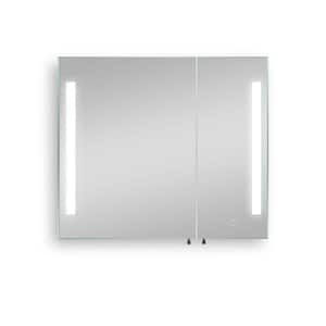 30 in. W x 26 in. H Rectangular Black and Silver LED Aluminum Recessed/Surface Mount Medicine Cabinet with Mirror
