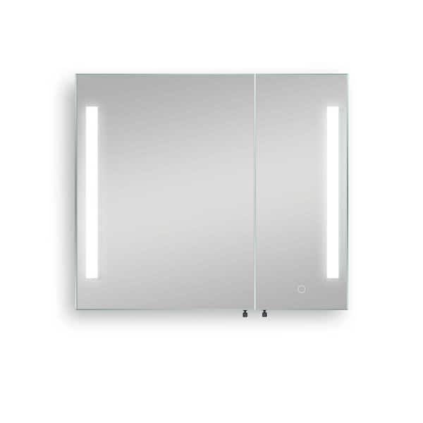 Unbranded 30 in. W x 26 in. H Rectangular Black and Silver LED Aluminum Recessed/Surface Mount Medicine Cabinet with Mirror