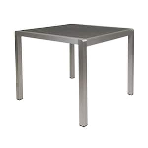 35 in. Gray Aluminium Square Outdoor Dining Table for Garden and Backyard