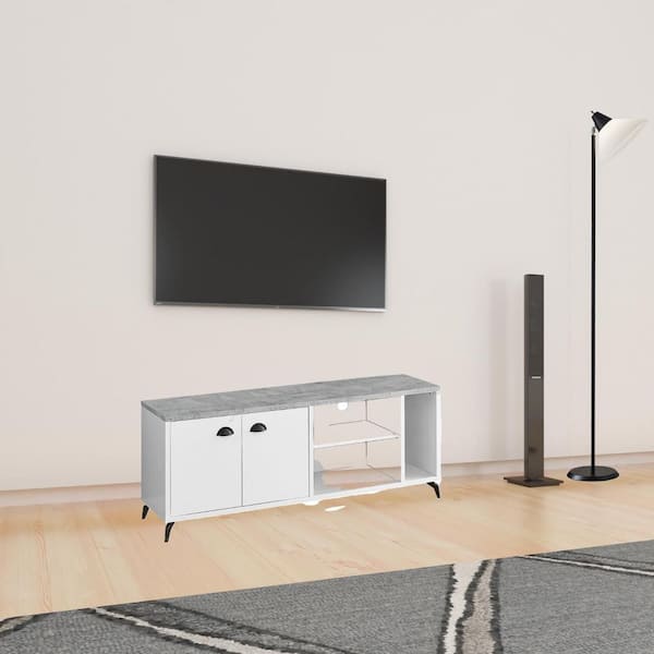 HomeRoots White TV Stand Fits TV's up to 58 in. with Cabinet;Shelves;Storage