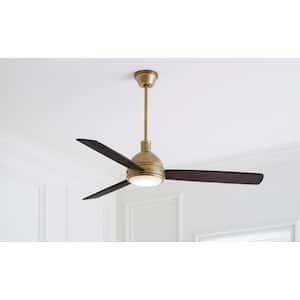 Hicks 60 in. Integrated LED Indoor Hand Rubbed Antique Brass Ceiling Fan with Dark Mahogany Blades and Remote Control