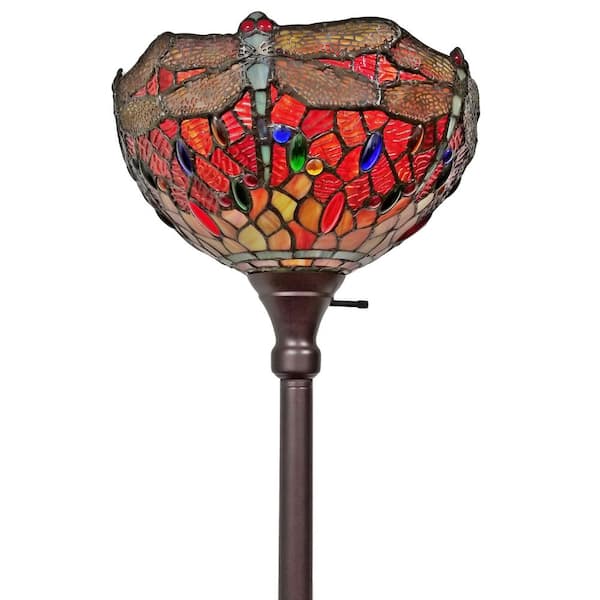 Amora Lighting 72 In Style, Stained Glass Dragonfly Floor Lamp