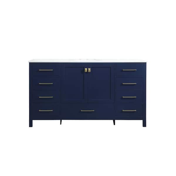 Unbranded Timeless Home 60 in. W Single Bath Vanity in Blue with Engineered Stone Vanity Top in Calacatta with White Basin