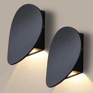 7.25 in. Modern Black Aluminum LED Outdoor Indoor Hardwired Wall Lantern Sconce Lights (2-Pack)