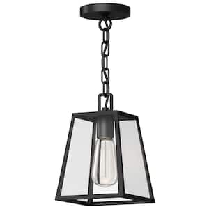 10 in. 1-Light Black Outdoor Mini Pendant Light with Clear Glass
