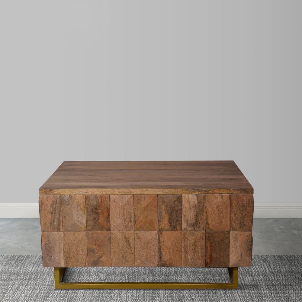 Farmhouse Chic 33" Mango Wood & Brass Lift-Top Storage Trunk Coffee Table