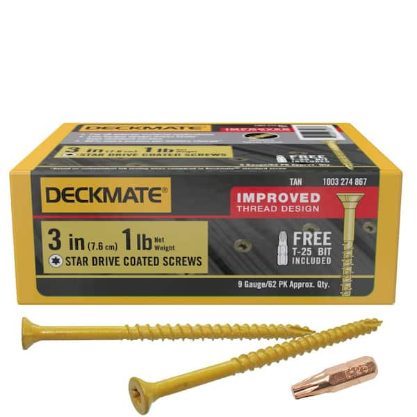 DECKMATE 3 in. Tan Exterior Self-Starting Star Flat-Head Wood Deck Screws #9 (1 lb./73 pcs)