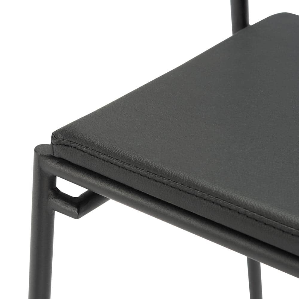 Bauhaus Inspired Black Vegan Leather & Metal Counter Stool Pair