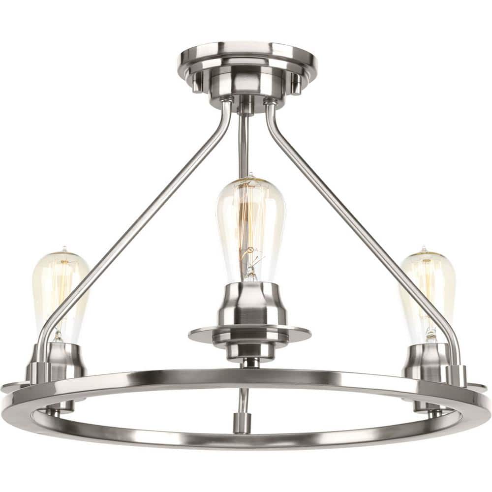 Brushed Nickel 3-Light Semi-Flush Mount with Glass Shades