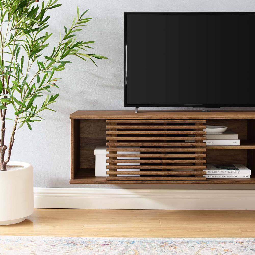 Sleek 60" Walnut Wall-Mount Media Console with Sliding Doors